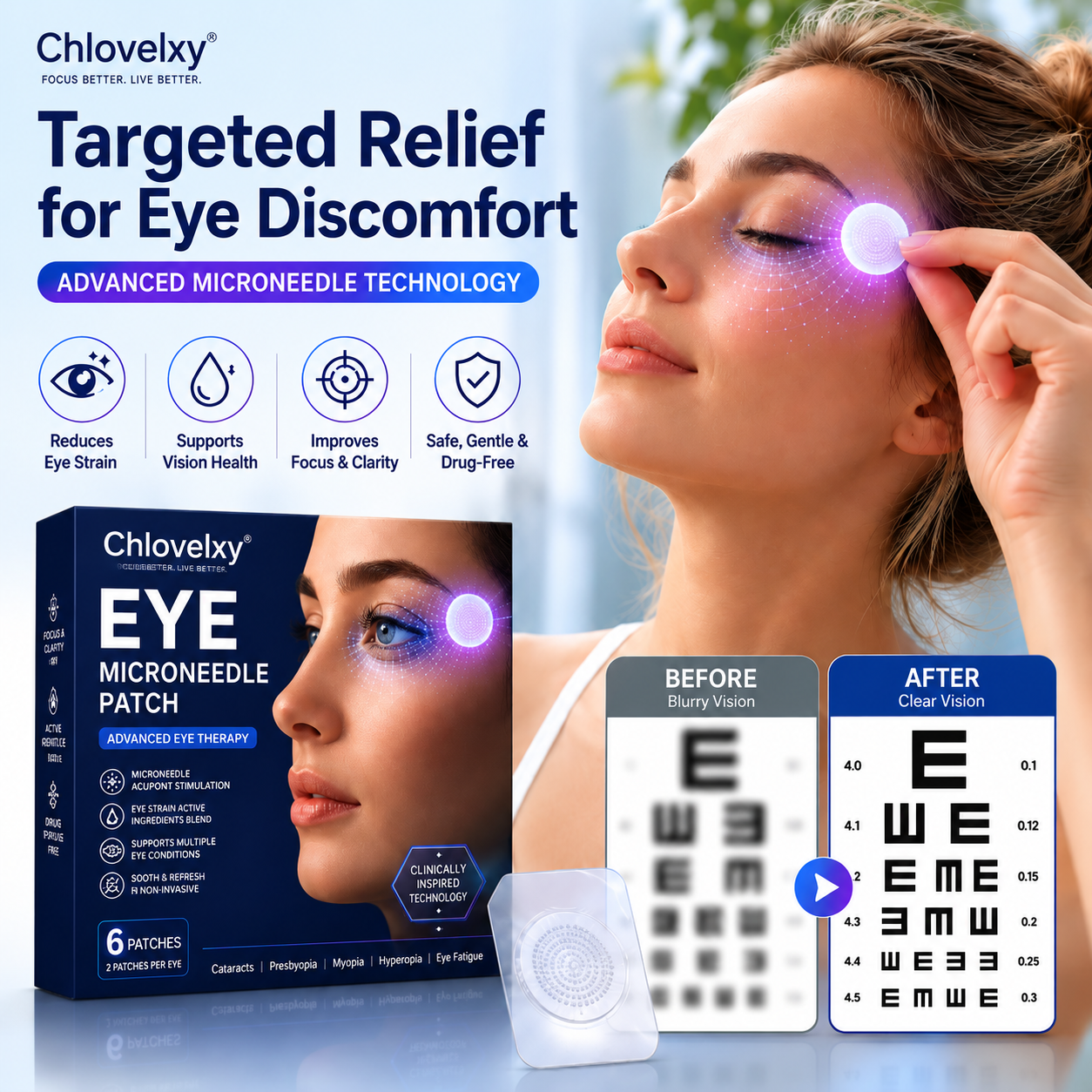 Chlovelxy®Transdermal Vision-Repair Eye Microneedle Patch(Suitable for presbyopia, dry eye syndrome, glaucoma, and cataracts)