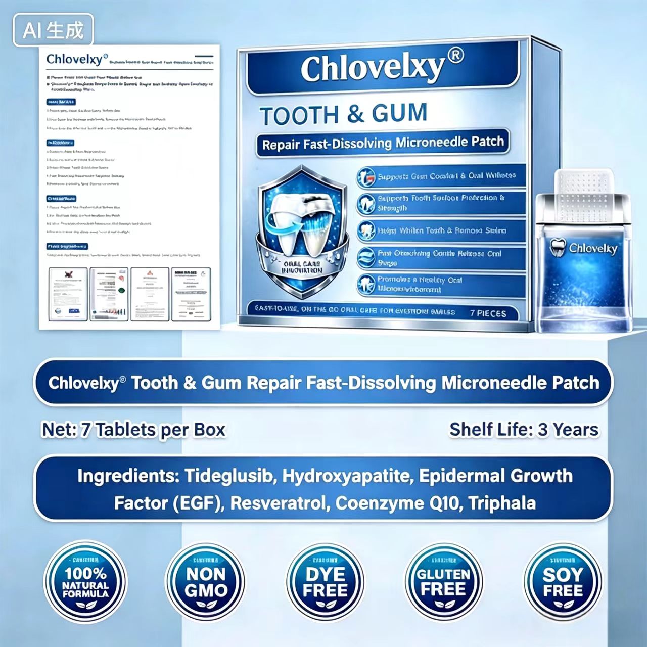 Chlovelxy Tooth & Gum Repair Fast-Dissolving Microneedle Patch✨ (𝟓-𝐢𝐧-𝟏 💎 𝐑𝐞𝐛𝐮𝐢𝐥𝐝 𝐄𝐧𝐚𝐦𝐞𝐥 & 𝐃𝐞𝐧𝐭𝐢𝐧 • 𝐒𝐭𝐫𝐞𝐧𝐠𝐭𝐡𝐞𝐧 𝐆𝐮𝐦𝐬 • 𝐄𝐫𝐚𝐝𝐢𝐜𝐚𝐭𝐞 𝐓𝐚𝐫𝐭𝐚𝐫 & 𝐎𝐝𝐨𝐫 • 𝐖𝐡𝐢𝐭𝐞𝐧𝐢𝐧𝐠 • 𝐒𝐭𝐨𝐩 𝐓𝐨𝐨𝐭𝐡 𝐒𝐞𝐧𝐬𝐢𝐭𝐢𝐯𝐢𝐭𝐲)