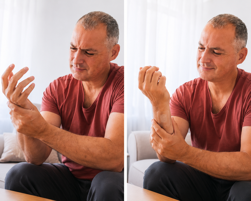 Senior man experiencing wrist and elbow joint discomfort