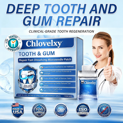 Chlovelxy Tooth & Gum Repair Fast-Dissolving Microneedle Patch✨ (𝟓-𝐢𝐧-𝟏 💎 𝐑𝐞𝐛𝐮𝐢𝐥𝐝 𝐄𝐧𝐚𝐦𝐞𝐥 & 𝐃𝐞𝐧𝐭𝐢𝐧 • 𝐒𝐭𝐫𝐞𝐧𝐠𝐭𝐡𝐞𝐧 𝐆𝐮𝐦𝐬 • 𝐄𝐫𝐚𝐝𝐢𝐜𝐚𝐭𝐞 𝐓𝐚𝐫𝐭𝐚𝐫 & 𝐎𝐝𝐨𝐫 • 𝐖𝐡𝐢𝐭𝐞𝐧𝐢𝐧𝐠 • 𝐒𝐭𝐨𝐩 𝐓𝐨𝐨𝐭𝐡 𝐒𝐞𝐧𝐬𝐢𝐭𝐢𝐯𝐢𝐭𝐲)