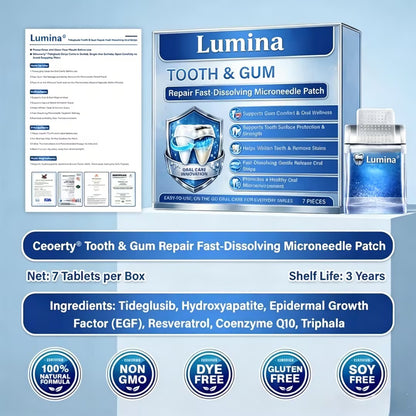 Lumina Tooth & Gum Repair Fast-Dissolving Microneedle Patch✨ (𝟓-𝐢𝐧-𝟏 💎 𝐑𝐞𝐛𝐮𝐢𝐥𝐝 𝐄𝐧𝐚𝐦𝐞𝐥 & 𝐃𝐞𝐧𝐭𝐢𝐧 • 𝐒𝐭𝐫𝐞𝐧𝐠𝐭𝐡𝐞𝐧 𝐆𝐮𝐦𝐬 • 𝐄𝐫𝐚𝐝𝐢𝐜𝐚𝐭𝐞 𝐓𝐚𝐫𝐭𝐚𝐫 & 𝐎𝐝𝐨𝐫 • 𝐖𝐡𝐢𝐭𝐞𝐧𝐢𝐧𝐠 • 𝐒𝐭𝐨𝐩 𝐓𝐨𝐨𝐭𝐡 𝐒𝐞𝐧𝐬𝐢𝐭𝐢𝐯𝐢𝐭𝐲)